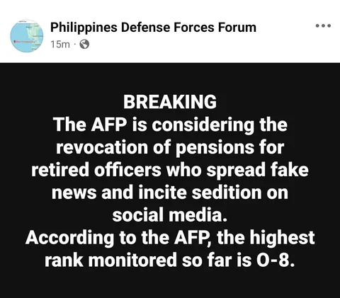 AFP is considering revoking retired officers who spread fake news and incite sedition