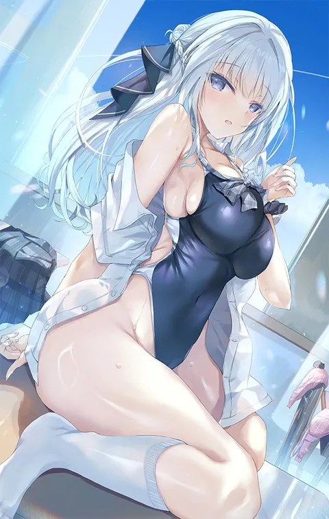 Joshi kosei in competition swimsuit