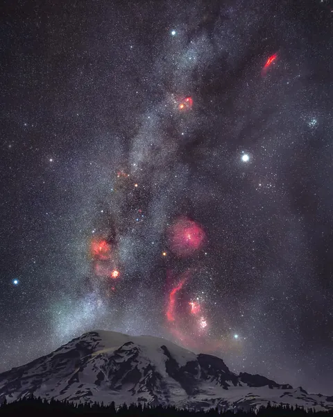 Winter night sky over Mount Rainier