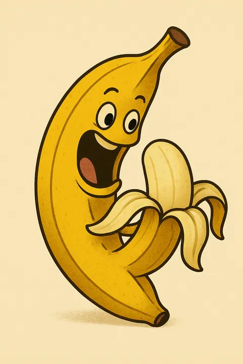 Generate an image of a banana eating itself