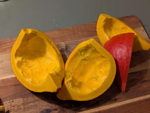 Pumpkin soup. Transition from solid to liquid.