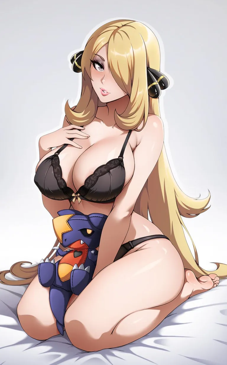 Underwear Cynthia with Garchomp plushie (@Sonicbluespeed)