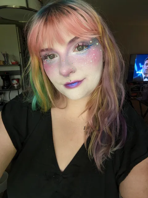 I did another pride look I was going for bisexual galaxy 🌌