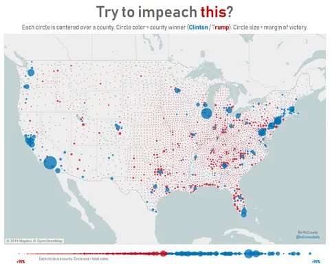 Try to impeach this? A redesign of the now-infamous 2016 election map, focusing on votes instead of land area. [OC]