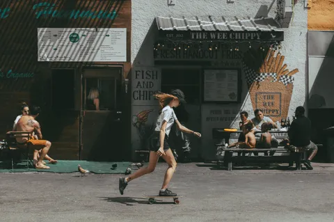 ITAP of a skater girl on Venice Boardwalk