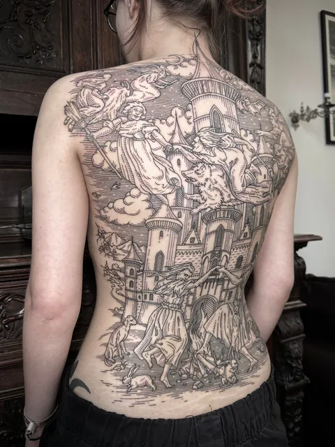 Back piece made by me (Ivan Zagusta) at Zaraza tattoo shop in Warsaw, Poland