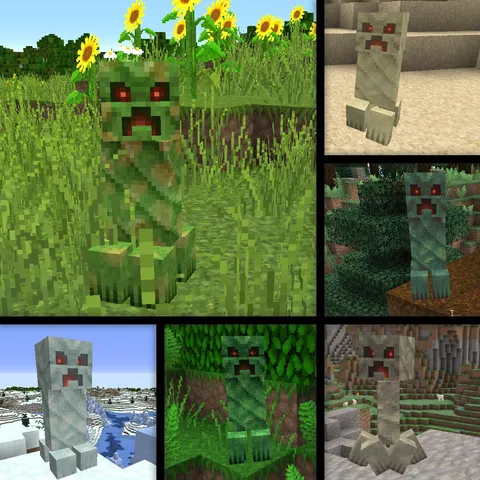 This Resource pack has Camouflaged Creepers that blend in with the Biome they spawn in!
