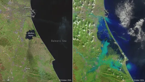Satellite images of Valencia, Spain before and after the floods this week.