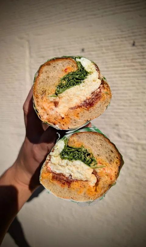 Crispy bacon, fresh mozzarella, rocket, hot-honey and calabrian chilli mayo sub [I ate]