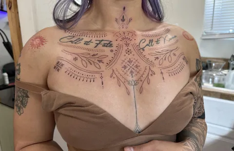 Chest piece done by Jaclyn at her private studio in Vista, CA