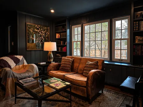 My cozy home library. Still many shelves to fill.