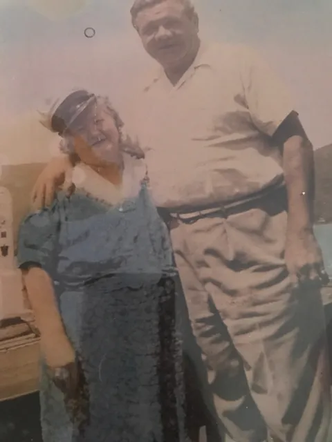 1940-My Great Great Grandma with Babe Ruth. She had a boat in New York that was docked next to his. She’s wearing his captains hat. They were buddies. This is my favorite picture ever.