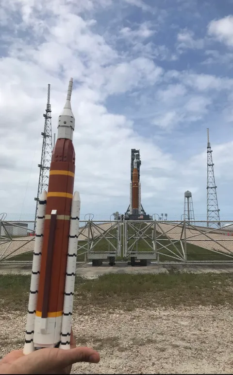 Seeing the Artemis 1 rocket up close was pretty cool, but introducing my LEGO SLS to the real one was even better!