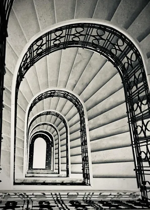 Looking down the stairwell of my hotel in Austria