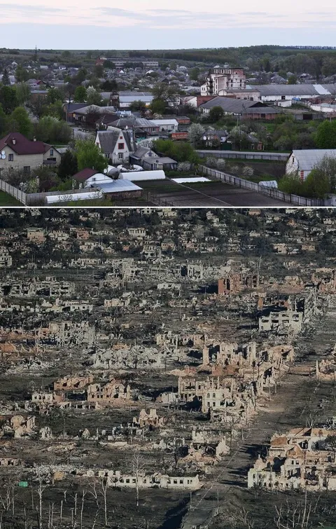 Vovchansk, Ukraine, 6 months ago and today, after being “liberated” by Russian forces