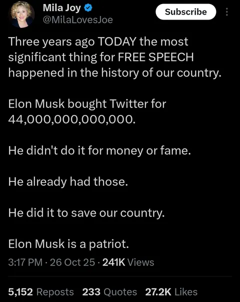 Elon Musk bought Twitter for $44 trillion, apparently.