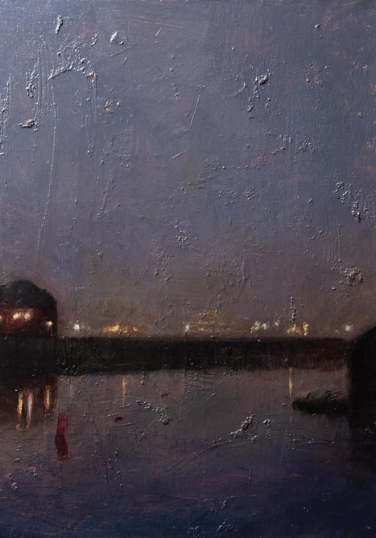 Docks in Liverpool, Wincenty (me), oil on panel, 2022
