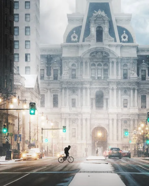 Philadelphia City Hall in the snow, City of Philadelphia, Pennsylvania.