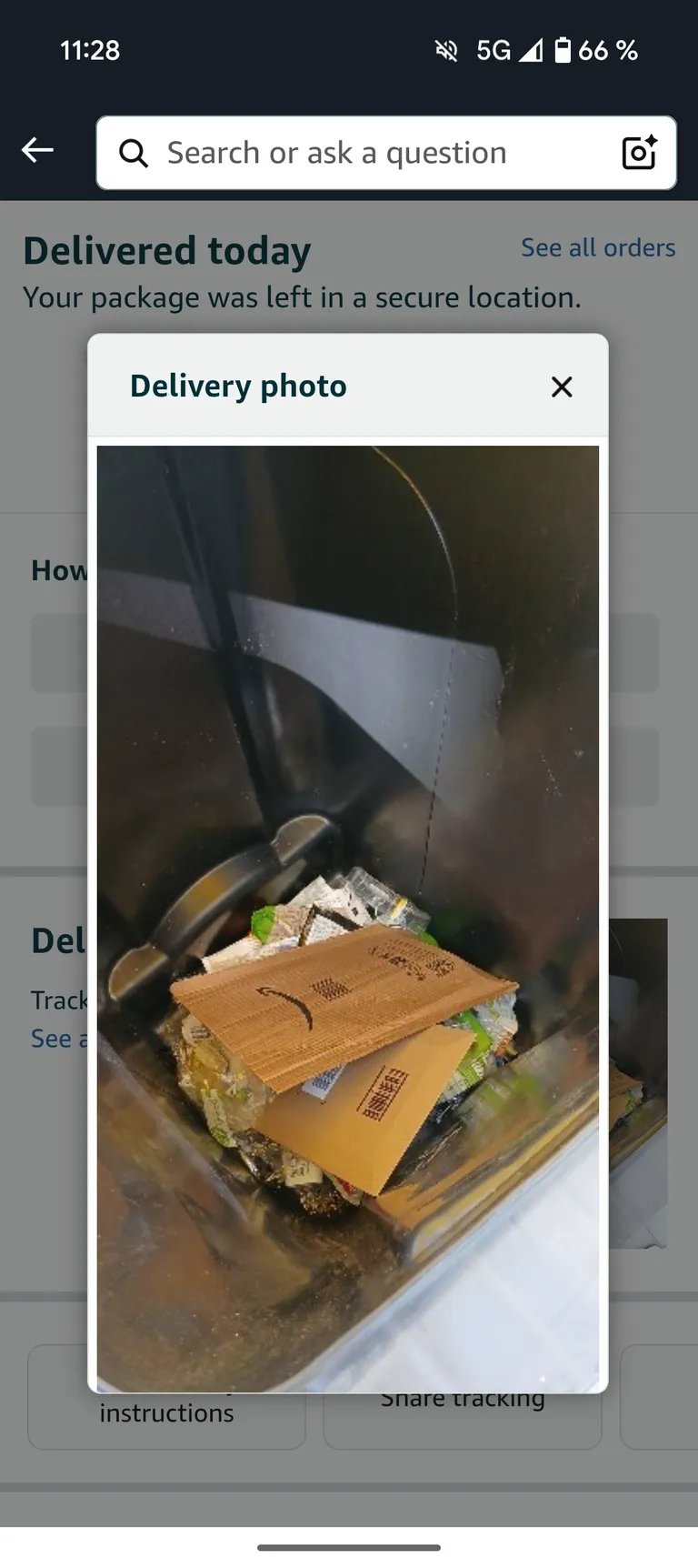 Amazon delivery put my package in the trash and took a photo of the "secure location".