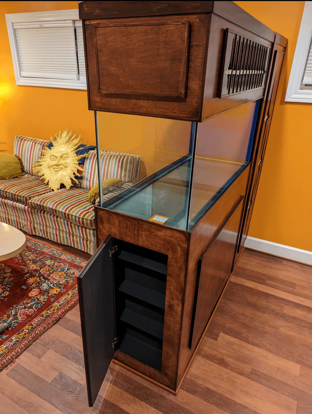 Mid Century-inspired room divider aquarium stand