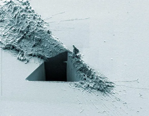 A Cancer Cell Slashed Open By an Ion Beam.