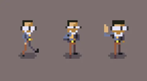 Schizo salesman in 16 pixels