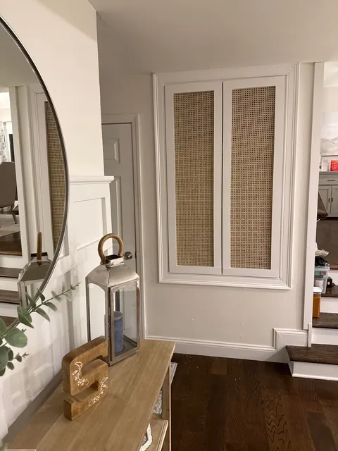 Replaced weird closet doors that came with my house with some DIY rattan doors on partial overlay hinges