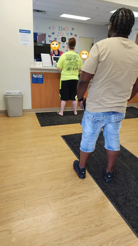 My husband is waiting in line to do a drug screen for work.
