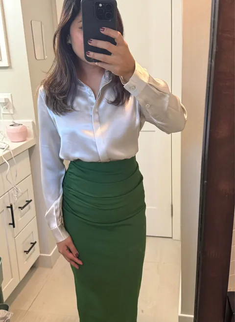 Friday’s work outfit and I’m going to dinner after. Obsessed with this silk blouse