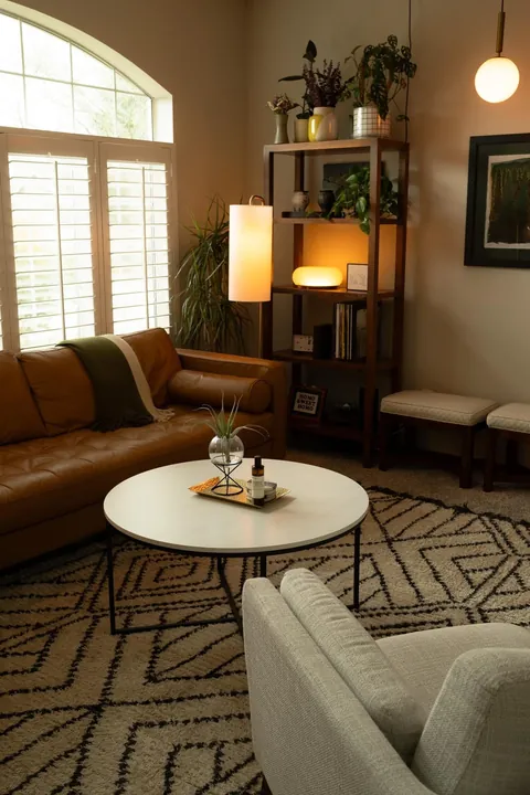 My cozy mid-century themed living room