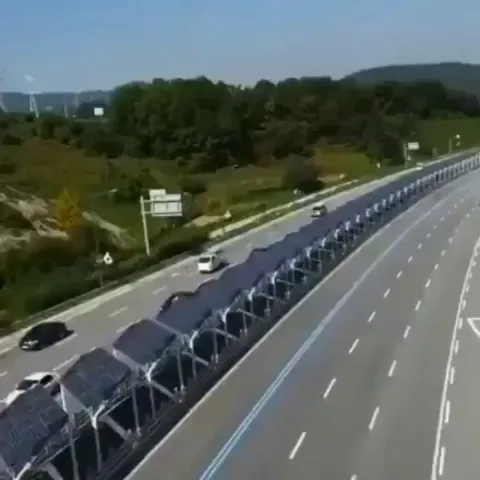In South Korea, the solar panels in the middle of the highway have a bicycle path underneath..cyclists are protected from the sun, isolated from traffic, and the country can produce clean energy.