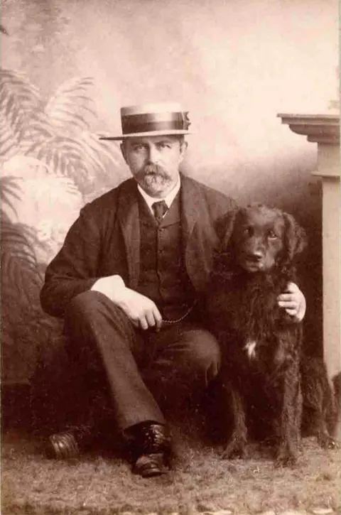 Gentleman pose for photos with their beloved pups, circa 1880-1900