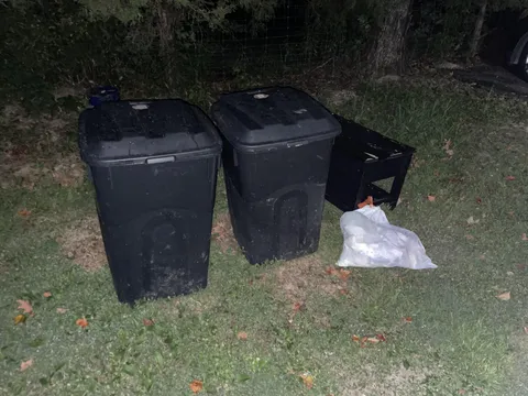 Teen daughter brought the trash all the way to the cans and felt it was far enough.