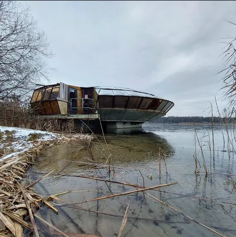 Abandoned floating restaurant in Dąbrowa Górnicza, Poland.