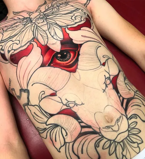 My sternum complete of a larger torso-coverup piece by Josh Payne at Alchemist Art Studios in Cortland, NY