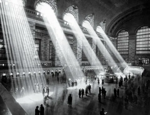 “It’s not possible to take such a photograph anymore, as the buildings outside block the sun rays.” Grand Central, NYC (1929)