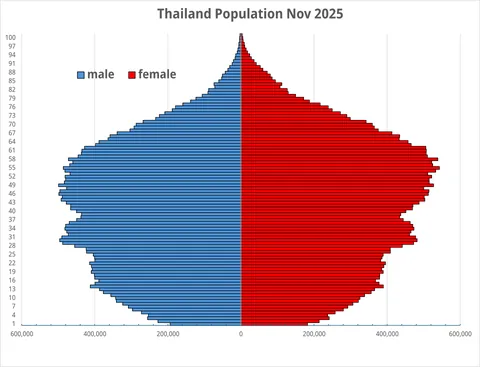 Thailand has a fertility rate of 0.78 kids per woman in 2026, which is the lowest in the entire world. South Korea is at 0.8 kids per woman, for reference. This is leading to the fastest demographic decline in history.