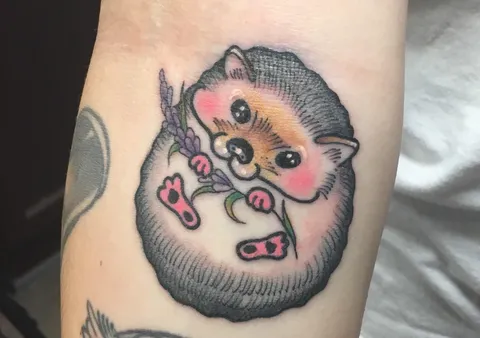 Hedgehog tattoo done by Speck at Logan Tattoo, Chicago IL
