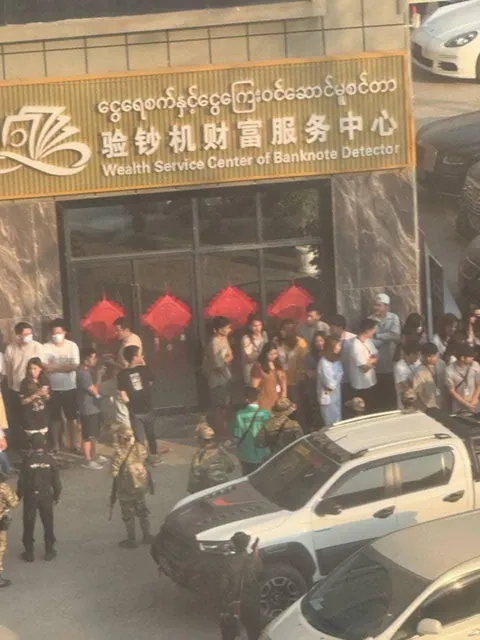 Karen National Army (KNA) troops conduct raids on Chinese telecom scam compounds, casinos, hotels and KTVs in Shwe Kokko, Myawaddy Township, Myanmar. Hundreds have been detained or deported to Thailand as part of the crackdown in February 2025, since they originally entered Myanmar through Thailand.