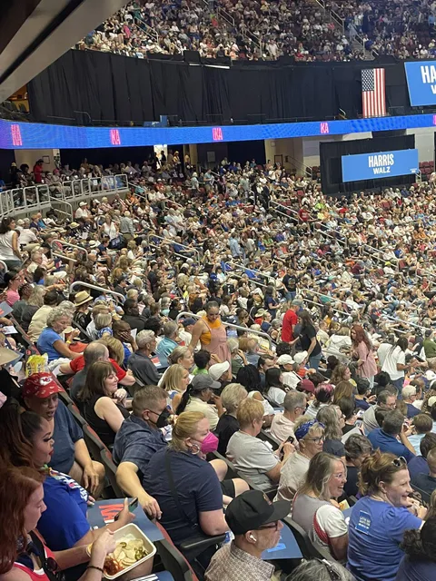 The venue is filling up 3 hours before a Harris/Walz rally