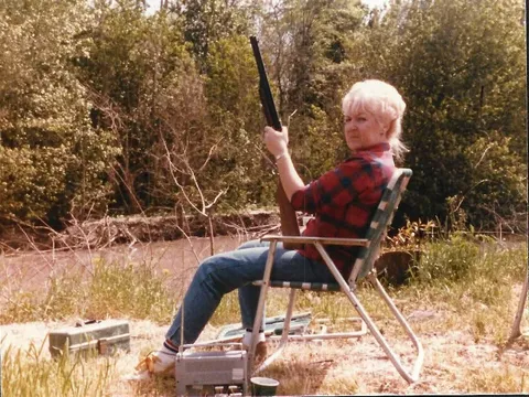 My Aunt who passed away at 89 years old this past weekend, in her younger days. She lived right on the bayou in South Louisiana and spent her down time shooting water moccasins that came too close to her house. She proudly remembered shooting 21 snakes that day. RIP Aunt Lou.