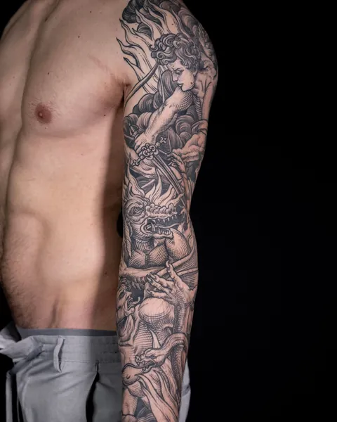 HELL, arms and back tattoo made in 2022 by me, Maud DARDEAU. Bordeaux, France.