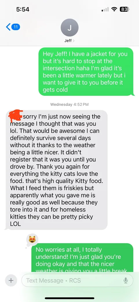 A homeless man in my area feeds over 20 stray cats every night