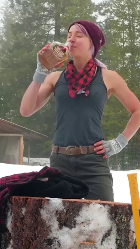 Woodchopping in the snow