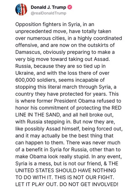 Donald Trump speaks against getting involved in the situation in Syria 