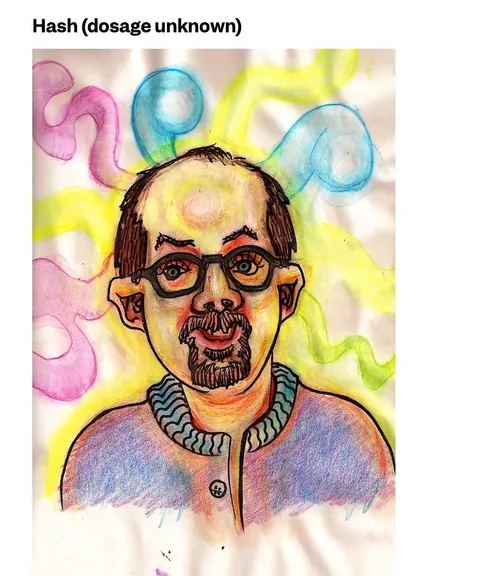 Bryan Lewis Saunders has been documenting his experiences with different drugs and intoxicants in the form of expressive self-portraits