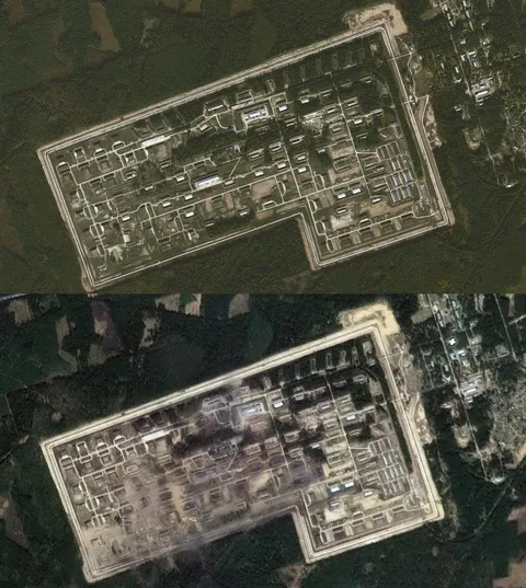 Satellite before and after images of the Vladimir ammunition arsenal show major damage to the complex