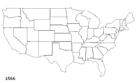 Foundation of ~2500 american cities/towns on an animated map [OC]
