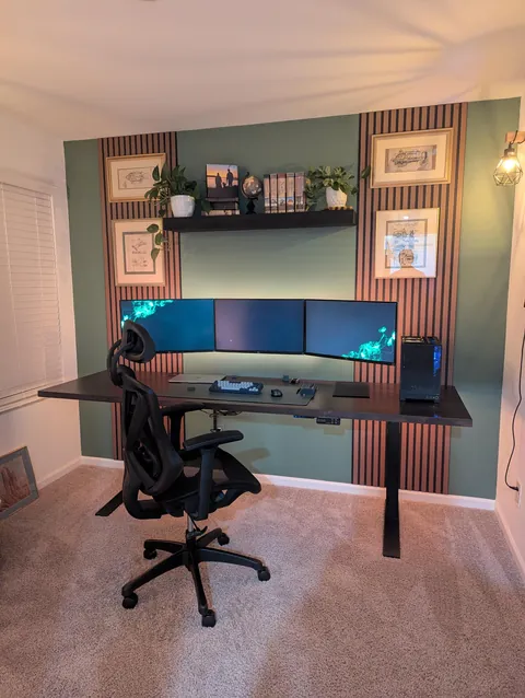 Sit stand desk with floating monitors