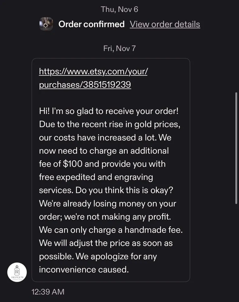 Listing an item on sale and then demanding more money after it’s paid for